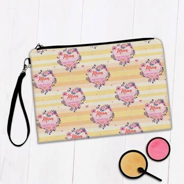 Mom The  Heart of Family : Gift Makeup Bag Pink Yellow Pattern