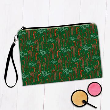 Candy Cane Seamless Pattern  : Gift Makeup Bag Christmas Green