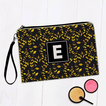 Tiny Leaves : Gift Makeup Bag Gold Plant Seamless Pattern Fabric Decor Autumn Thanksgiving