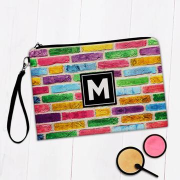 Colorful Brick Wall : Gift Makeup Bag Seamless Pattern Abstract Teen Room Decor Kids