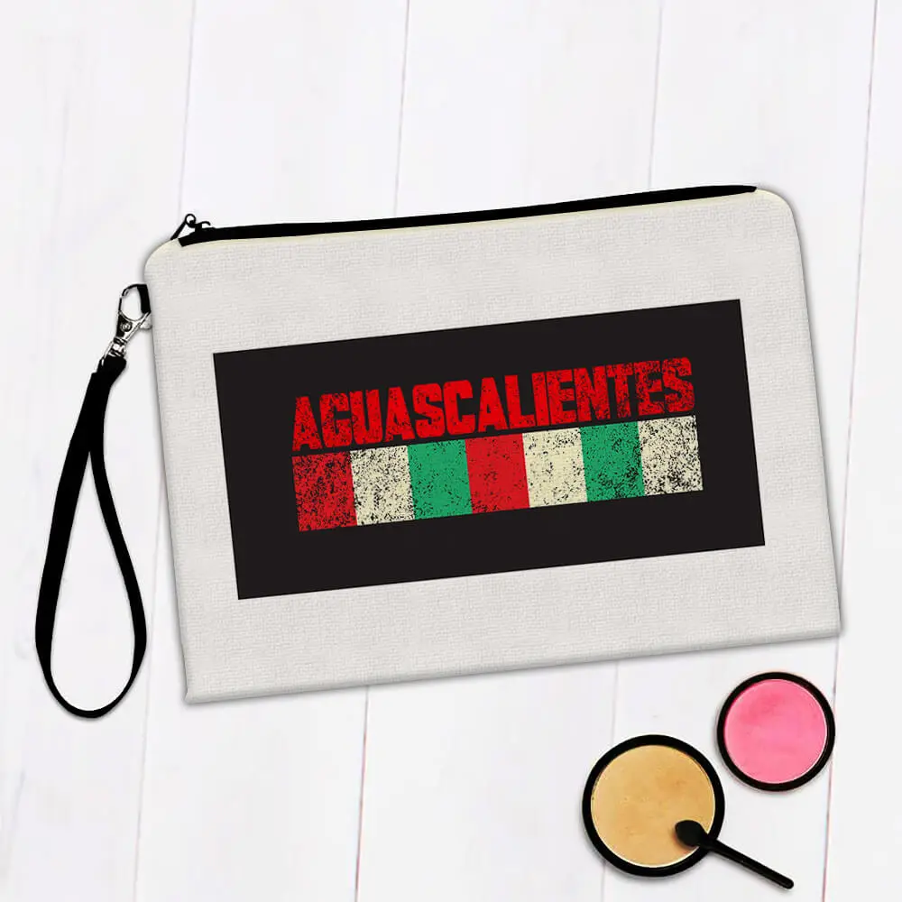 Aguascalientes Mexico : Gift Makeup Bag Distressed Strip Mexican Colors Expat Country
