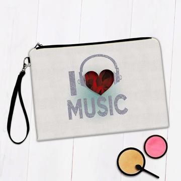 Diamond Heart I Love Music Headphones Wall Print : Gift Makeup Bag Teens Musical Card