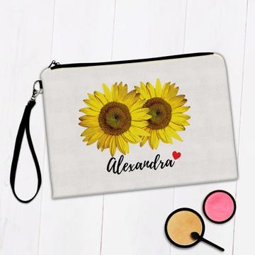 Sunflower Personalized Name : Gift Makeup Bag Flower Floral Yellow Decor Customizable Alexandra