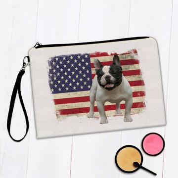 French Bulldog USA Flag : Gift Makeup Bag Dog Pet American United States