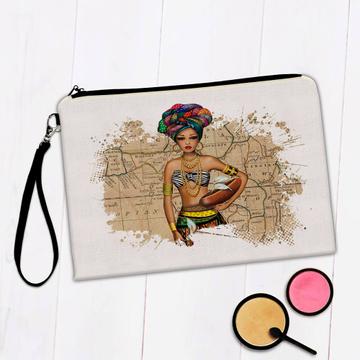African Woman Map : Gift Makeup Bag Ethnic Art Black Culture Ethno