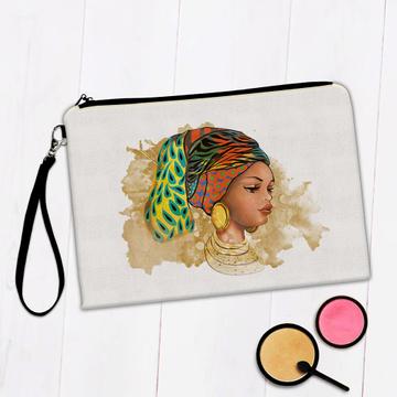 African Woman Portrait Juneteenth : Gift Makeup Bag Ethnic Art Black Culture Ethno Watercolor Painting 1865