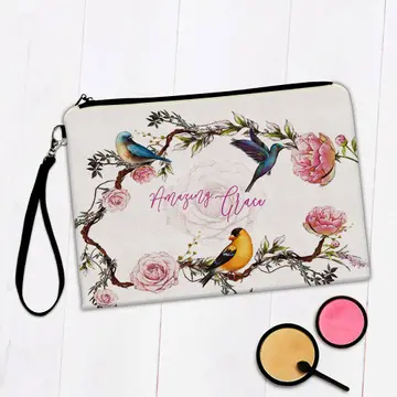 Amazing Grace Birds : Gift Makeup Bag Cute Hummingbird Rose Flowers Goldfinch Christian