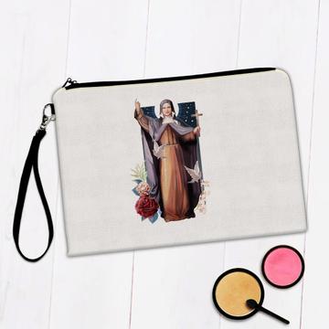 Saint Regina : Gift Makeup Bag Catholic Church Religious Christian Cross Flowers Dove
