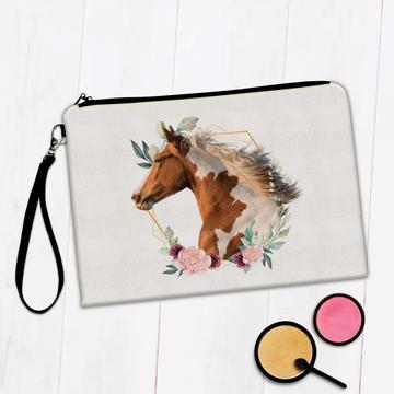 Horse Head Roses Garland : Gift Makeup Bag For Horses Lover Animal Flower Delicate Art Print Her