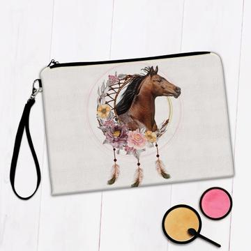 Horse Dreamcatcher : Gift Makeup Bag Esoteric Feathers Animal Lover Her Room Decor Poster Flower