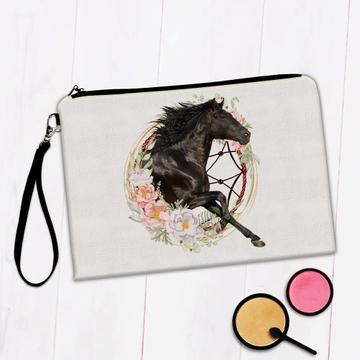 Horse Flower Frame : Gift Makeup Bag Floral Animal Lover Photo Art Wild Nature For Her Best Friend