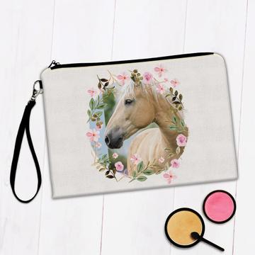 Horse Floral Frame : Gift Makeup Bag Art Print Photographic For Her Animal Lover Birthday Nature Cute