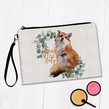 Fox Good Vibes Only : Gift Makeup Bag Quote Leaves Frame Cute Animal For Her Him Best Friend