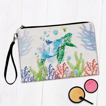 Turtle Seaweed : Gift Makeup Bag Underwater Print For Sea Water Animal Lover Ocean Cute Art Child