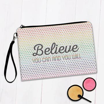 Believe Polka Dots Art Print : Gift Makeup Bag For Christian Faithful Friend Abstract Birthday Positive