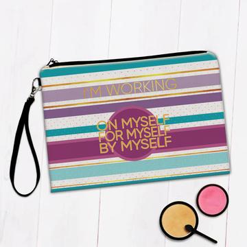 For Introvert Humor Art : Gift Makeup Bag Stripes Abstract Print By Myself Quote Birthday Coworker