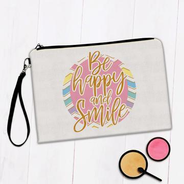 Be Happy And Smile : Gift Makeup Bag Art Print For Best Friend Teen Girl Chevron Abstract Cute Sweet