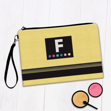 Yellow Personalized Custom Name : Gift Makeup Bag Art Print Abstract Stripes Polka Dots Party Favor