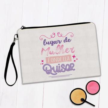 For Woman Her Art Print : Gift Makeup Bag Portuguese Quote Confidence Feminism Feminine Feminist