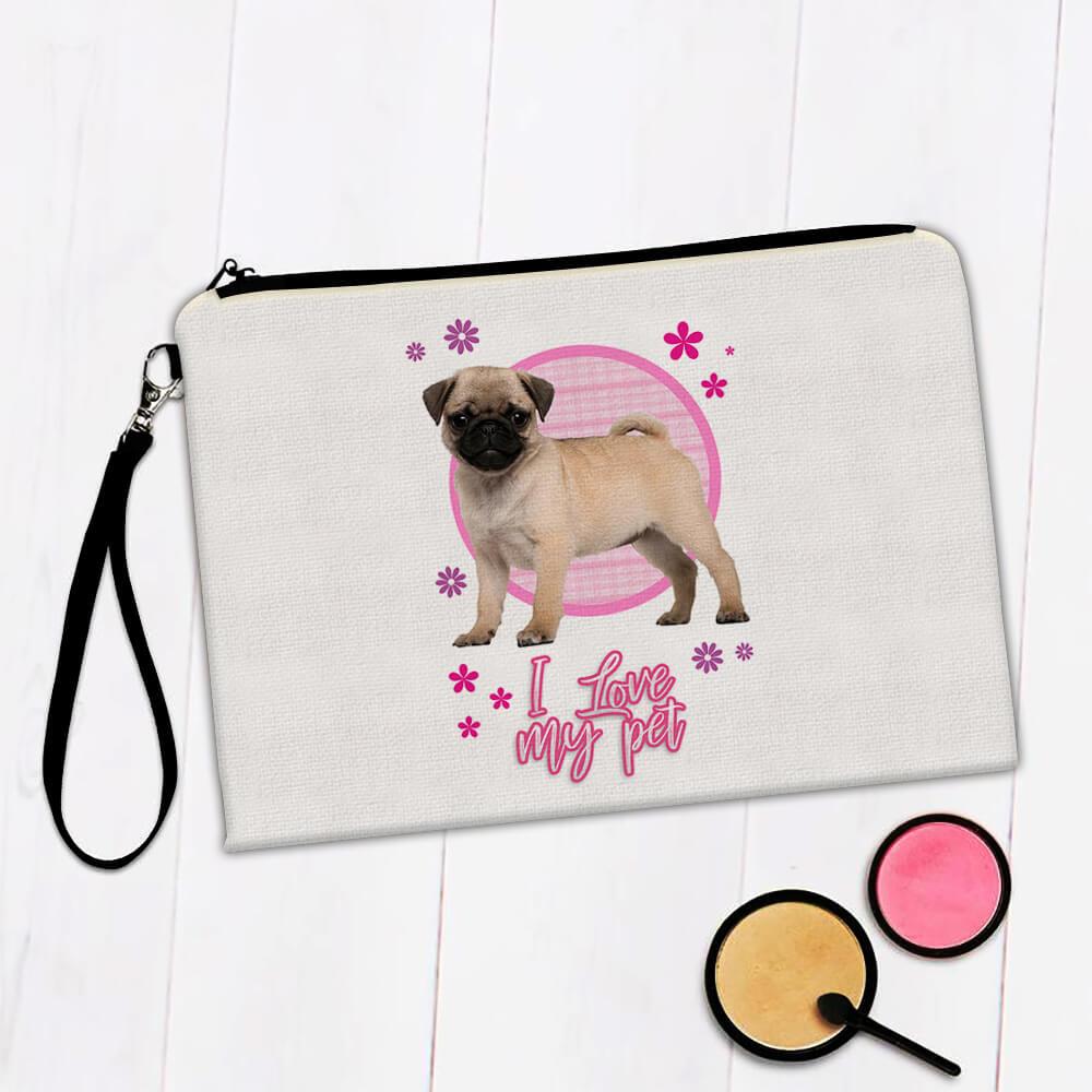 For Pug Dog Lover Owner : Gift Makeup Bag Dogs Animal Pet Cute Art Birthday Decor Puppy Girl