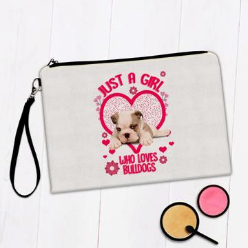 For Bulldog Lover Owner : Gift Makeup Bag Girl Loves Dogs Animal Pet Photo Art Birthday Decor