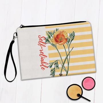For Self Reliable Woman : Gift Makeup Bag Poppy Flower Stripes Floral Art Print Birthday Favor Decor