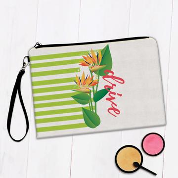 Exotic Flower Stripes Art : Gift Makeup Bag Drive Tropical Plant Floral Decor Personalized Custom
