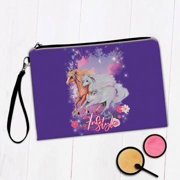 Free Style Horses : Gift Makeup Bag For Horse Lover Watercolor Art Kid Children Teenage Girl Girlish