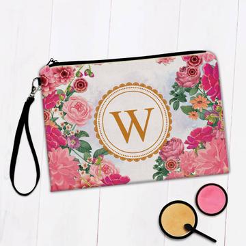 Floral Frame Custom Name : Gift Makeup Bag Personalized For Her Woman Flowers Rose Birthday Favor