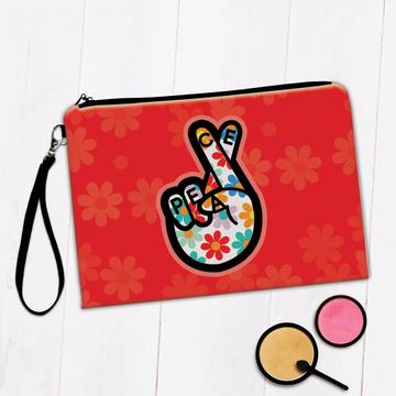 Peace Flowers : Gift Makeup Bag Fingers Crossed Floral Love Hippie Style Art Pacifist World Protector