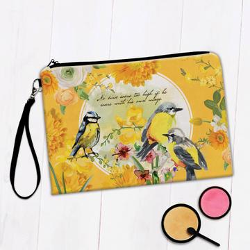 Watercolor Birds Flowers Illustration : Gift Makeup Bag Floral Frame Bird Lover Nature Feminine For Her