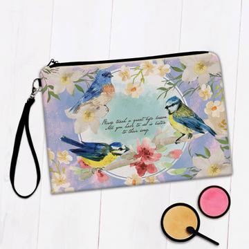 Cherry Blossom Birds : Gift Makeup Bag Bird Lover Flowers Spring Floral Feminine Birthday Quote