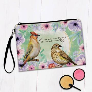Cardinal Bird Birds Flowers : Gift Makeup Bag Inspiring Quote Floral Frame Summer Birthday For Her
