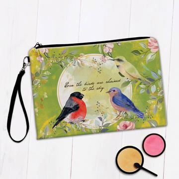 Birds Flowers Plants : Gift Makeup Bag Vintage Illustration Cute Quote Unity Friendship nature Summer