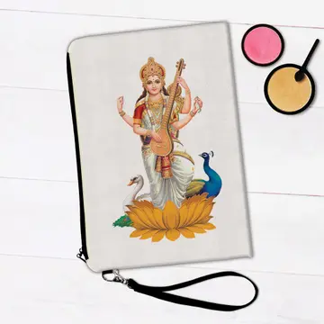 Saraswati Religious Art : Gift Makeup Bag Vintage Poster Hindu Goddess Devotional Print Home Decor
