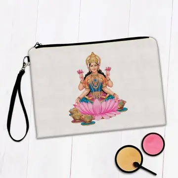 Lakshmi For Wealth : Gift Makeup Bag Good Fortune Home Decor Hindu Indian Goddess Vintage Poster