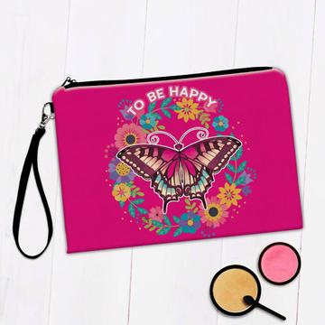 Pink Butterfly to Be Happy  : Gift Makeup Bag