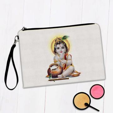Baby Krishna Hinduism : Gift Makeup Bag Hindu Religious Art God Poster Vintage Print