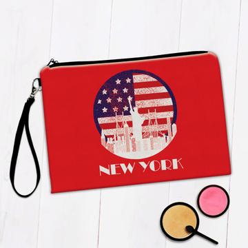New York Skyline Graphic Lady Liberty Statue : Gift Makeup Bag