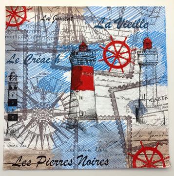 Set of 2 Decoupage Paper Napkins Lighthouse Compass Design Maritime DIY Postcard