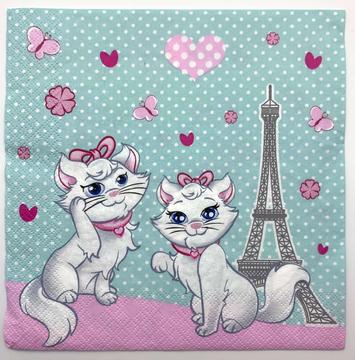 Set of 2 Decoupage Paper Napkins Cat Kitten Kitty Cute Paris Polka Dot Design DIY Decor
