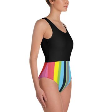 Stripes and Dots : Gift Swimsuit Patterned Elegant Modern Mosaic Polka Black Colorful