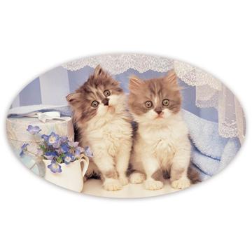Cats : Gift Sticker Violet Vase Flower Floral Kitten Mom Cute Lace Curtain Pet Birthday