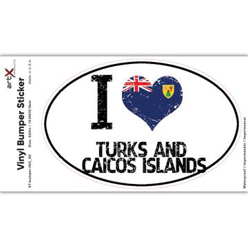 I Love Turks and Caicos Islands : Gift Sticker Heart Flag Country Crest Islander