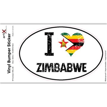 I Love Zimbabwe : Gift Sticker Heart Flag Country Crest Zimbabwean Expat