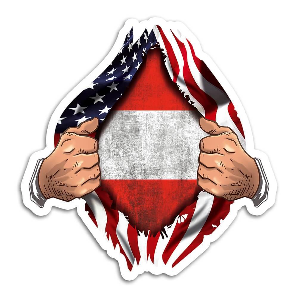 Gift Sticker : Austria Flag USA American Chest Austrian Expat Country