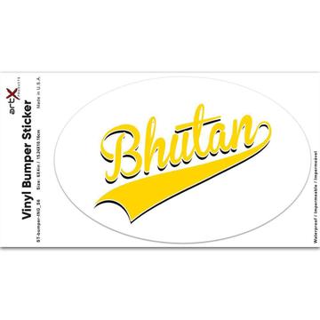 Bhutan : Gift Sticker Flag Varsity Script Baseball Beisbol Country Pride Bhutanese