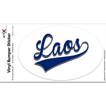 Laos : Gift Sticker Flag Varsity Script Baseball Beisbol Country Pride Lao