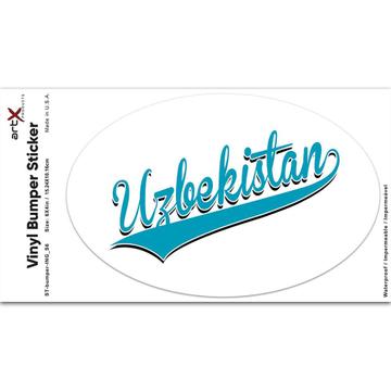Uzbekistan : Gift Sticker Flag Varsity Script Baseball Beisbol Country Pride Uzbek