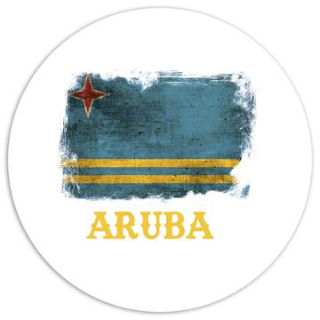 Aruba Flag Distressed : Gift Sticker Aruban Pride North America Country Souvenir Vintage Print